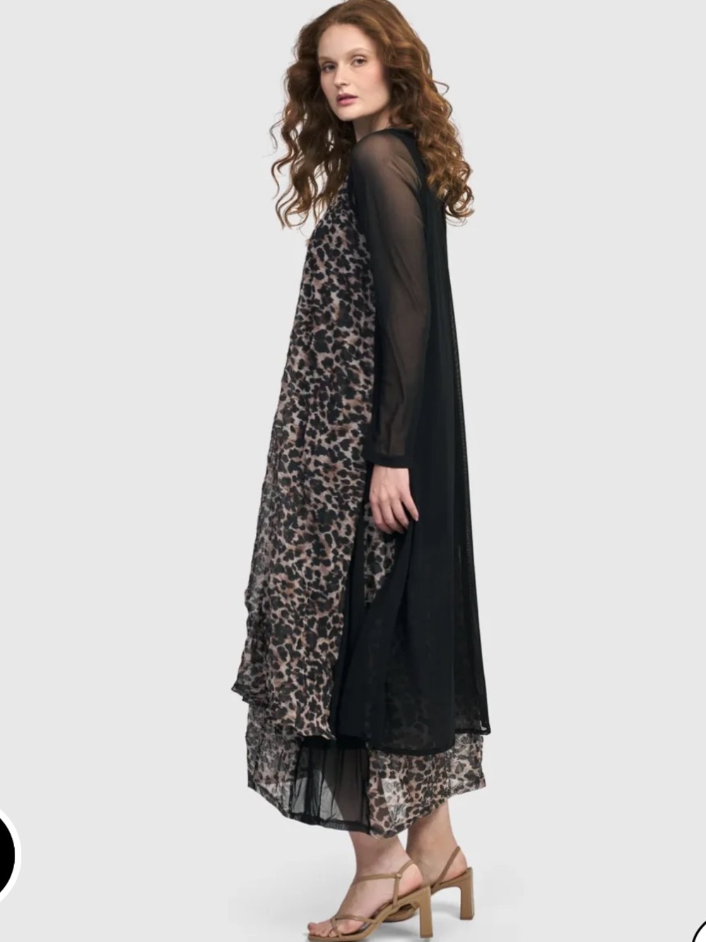 NWT Alembika Wildcat Black Leopard Sheer Crinkle Stretch Mesh Tunic Top Size Med - Picture 5 of 10